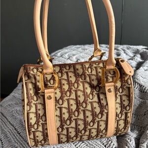 Vintage Christian Dior Brown and Tan Monogram Satchel - RARE -